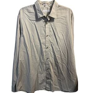Calvin Klein Men’s XL Grey Long Sleeve Button Down Cotton Lastol Blend Shirt